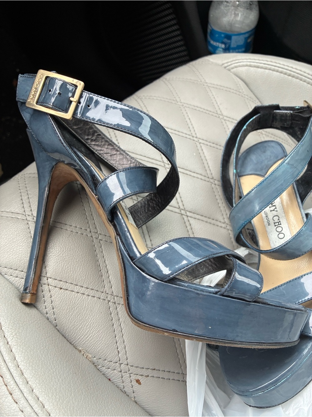 Jimmy Choo Blue Patent Leather Platform Sandals